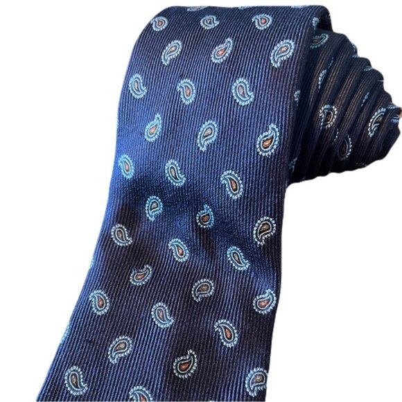 Brioni 59 x 3.5 Blue Paisley Silk Neck Tie - Picture 2 of 4